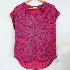 Pleione Red and Blue Floral Blouse Size S